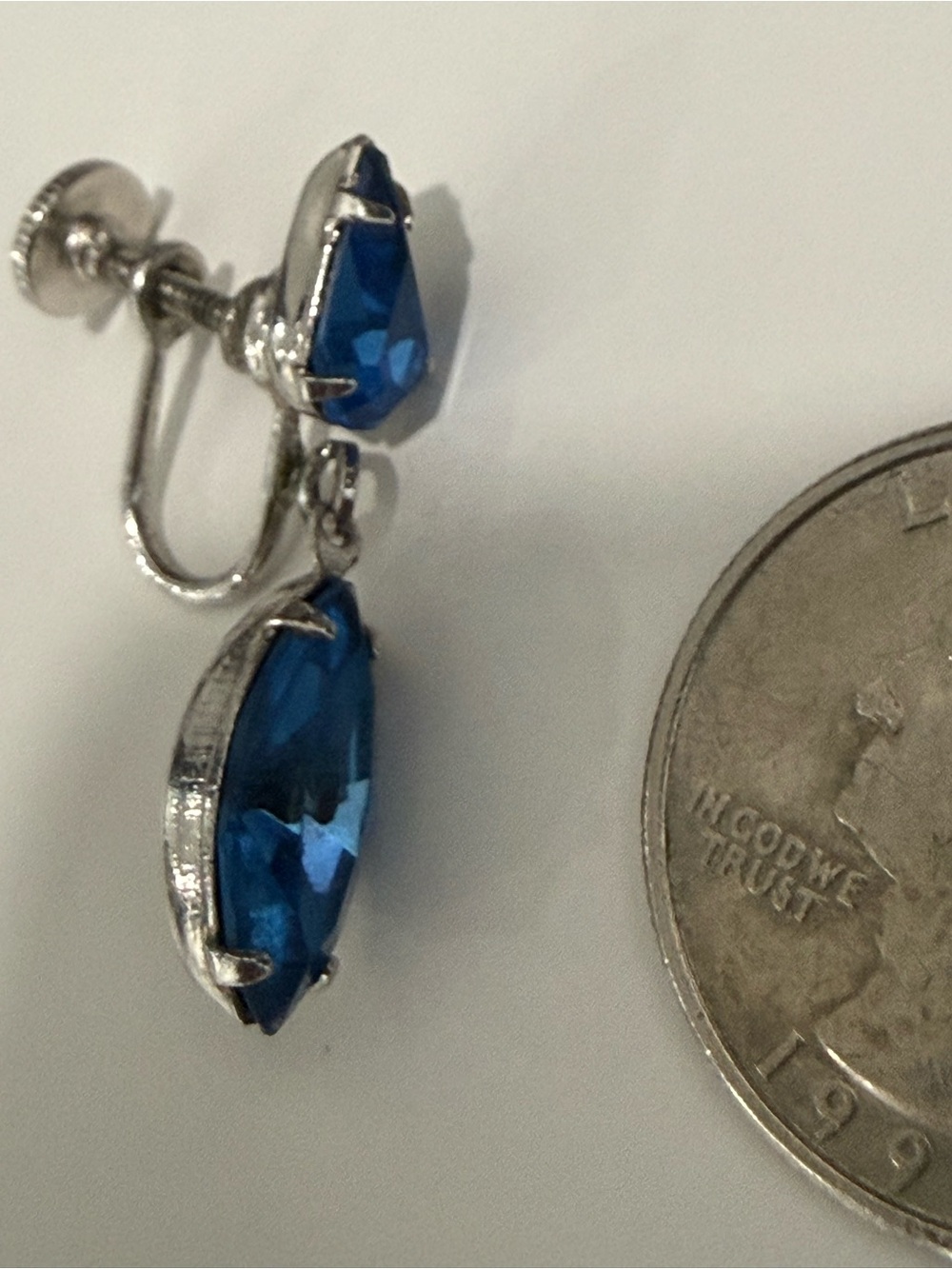 Unbranded Blue Crystal Drop screw back Earring (no pair, just one earring)